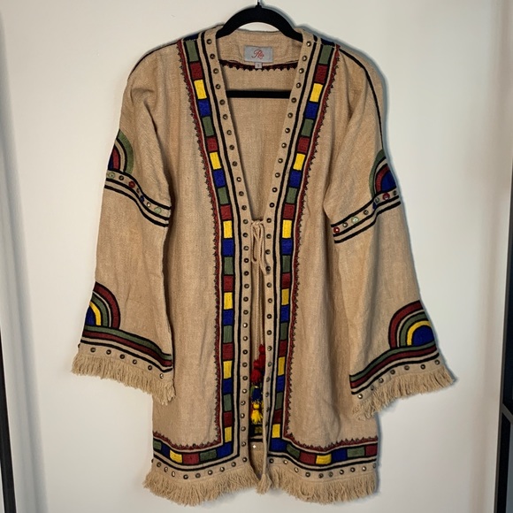 Roja Linen Jacket with Embroidery, Studs, Tassel and Fringe - Picture 4 of 7